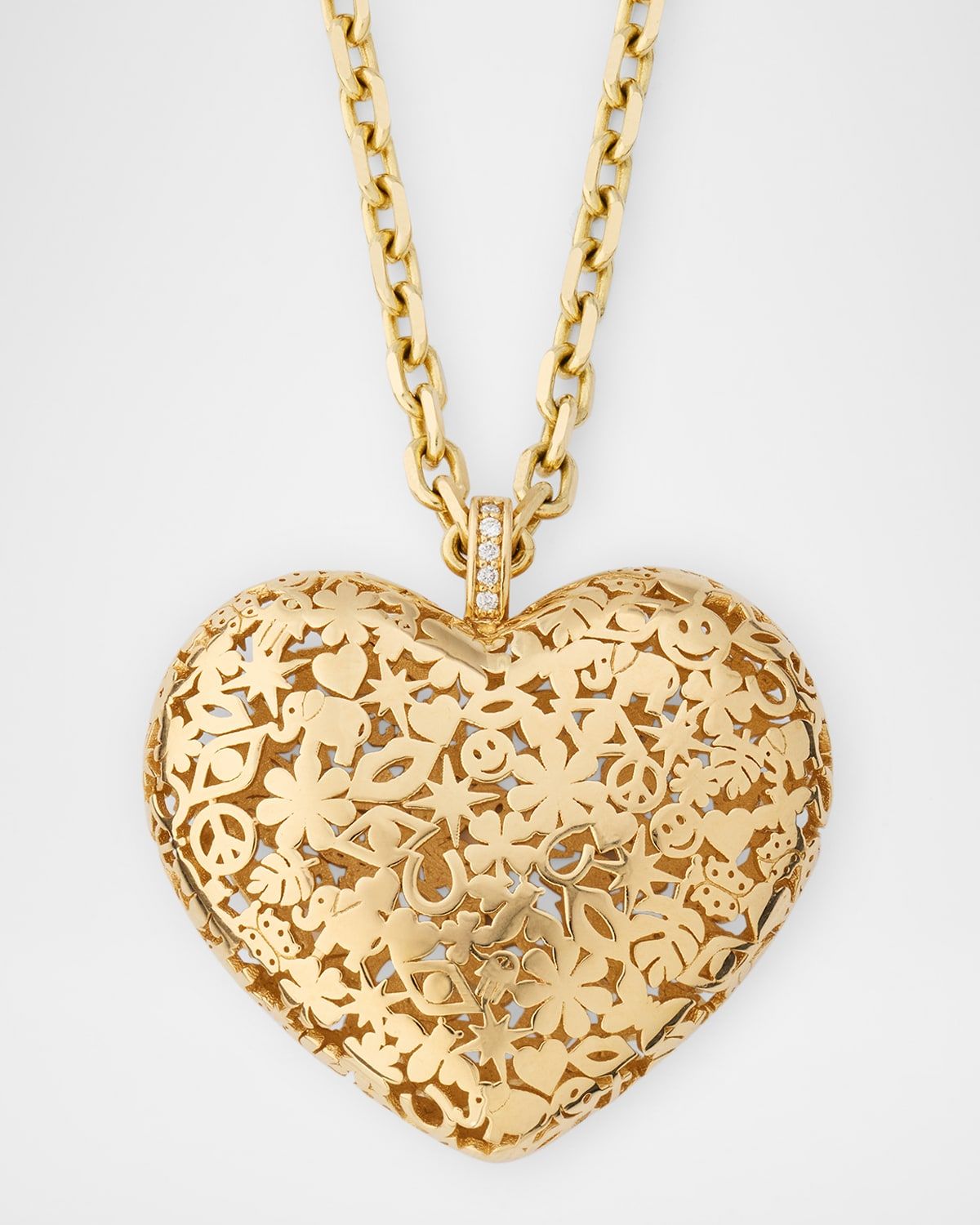 14K Gold XL Puffy Icon Wallpaper Heart Charm with Diamonds