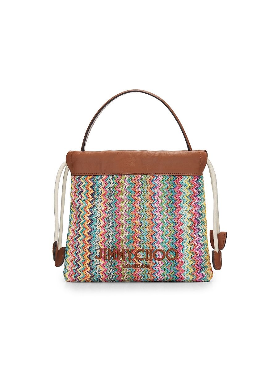 Women's Logo Chevron Raffia Drawstring Pouch - Multi Tan Light Gold