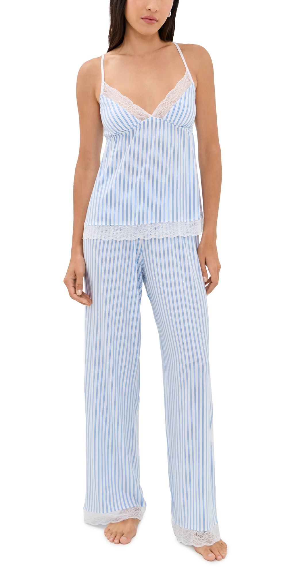 Eberjey Isla Cami and Pant Set Regatta Stripe Summer Blue/White XL