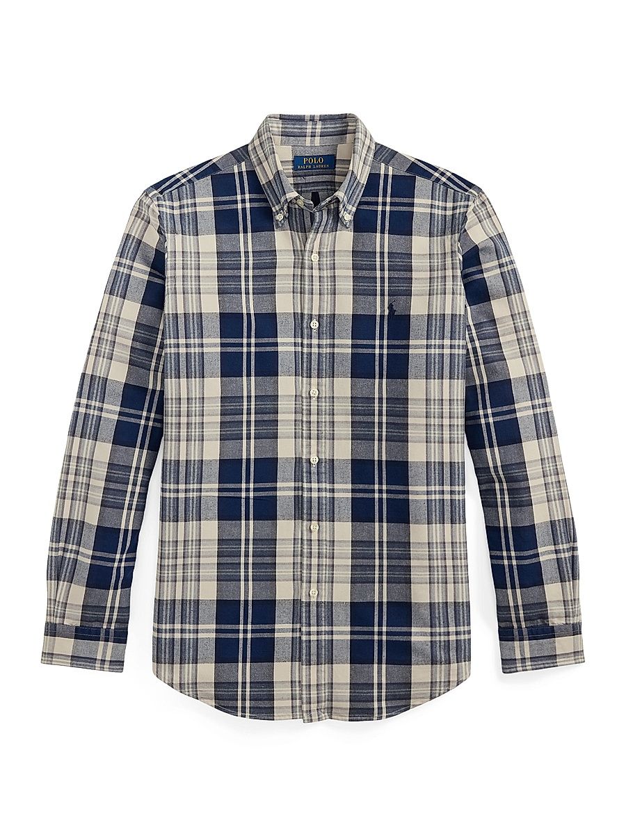 Men's Plaid Brushed Cotton Oxford Shirt - Off White Navy Multi - Size XXL