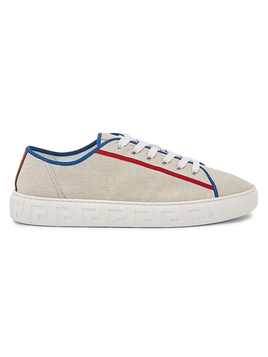 Men's Canvas Low-Top Sneakers - Beige Red Blue Palladium - Size 13