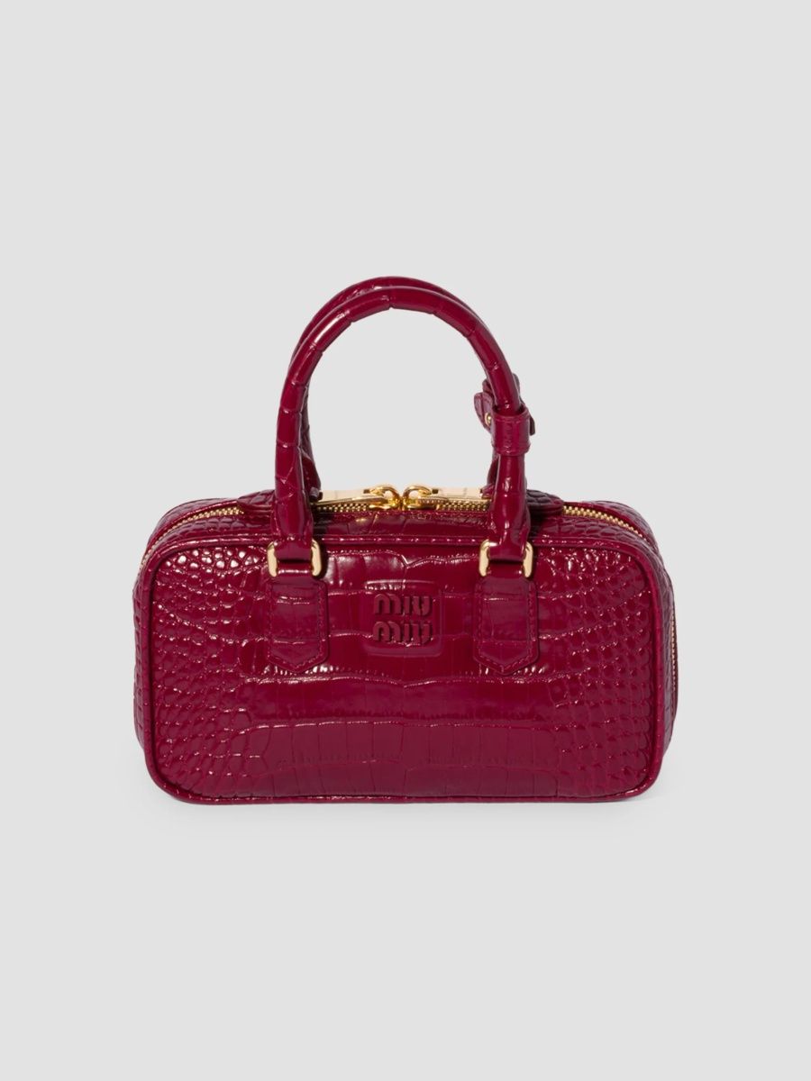 Miu Miu Women's Mini Arcadie Top Handle Bag in Crocodile Embossed Leather - Red