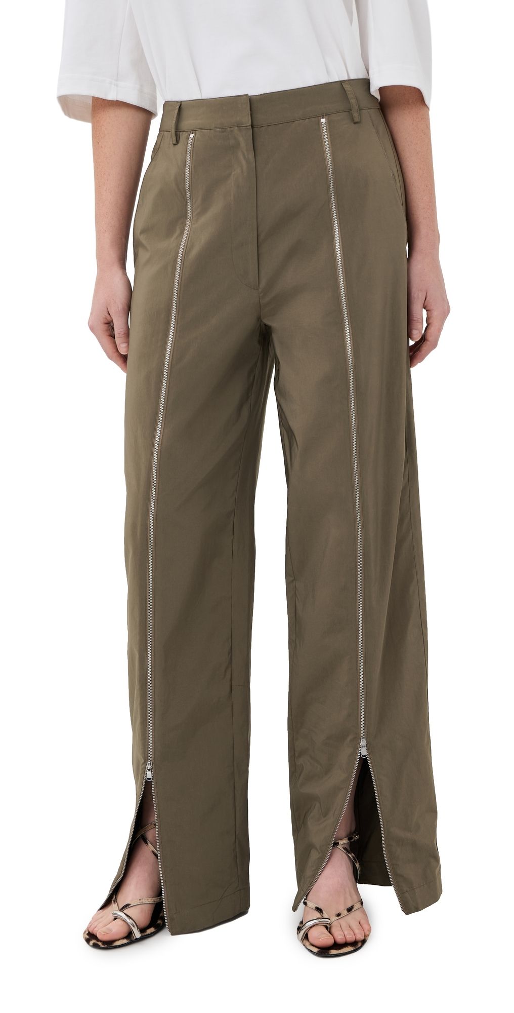 Tibi Nylon Zipper Trousers dark taupe 0