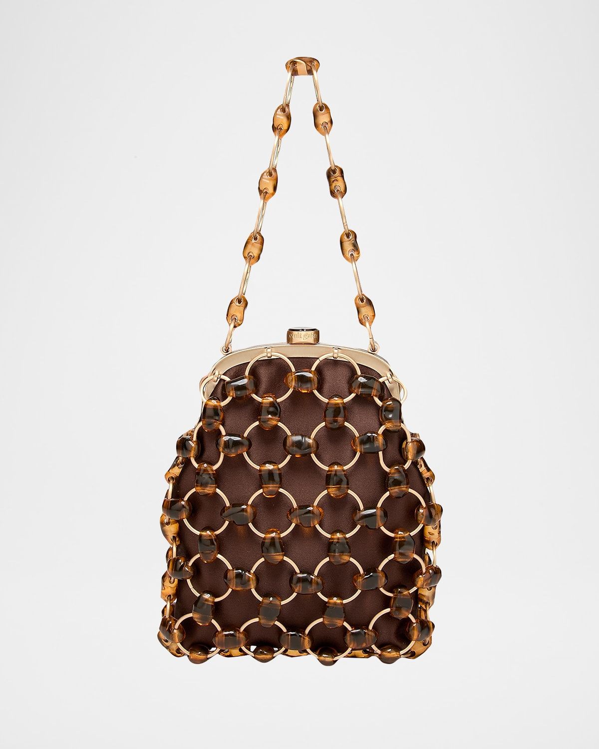 Brielle Beaded Metal Wristlet Pouch Bag