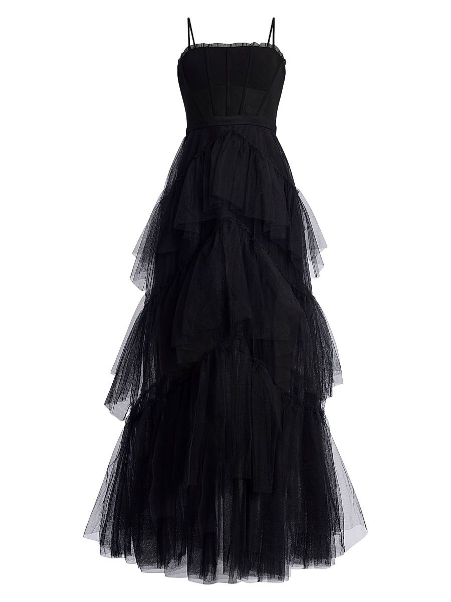 Women's Oly Tiered Ruffle Tulle Gown - Black - Size 10