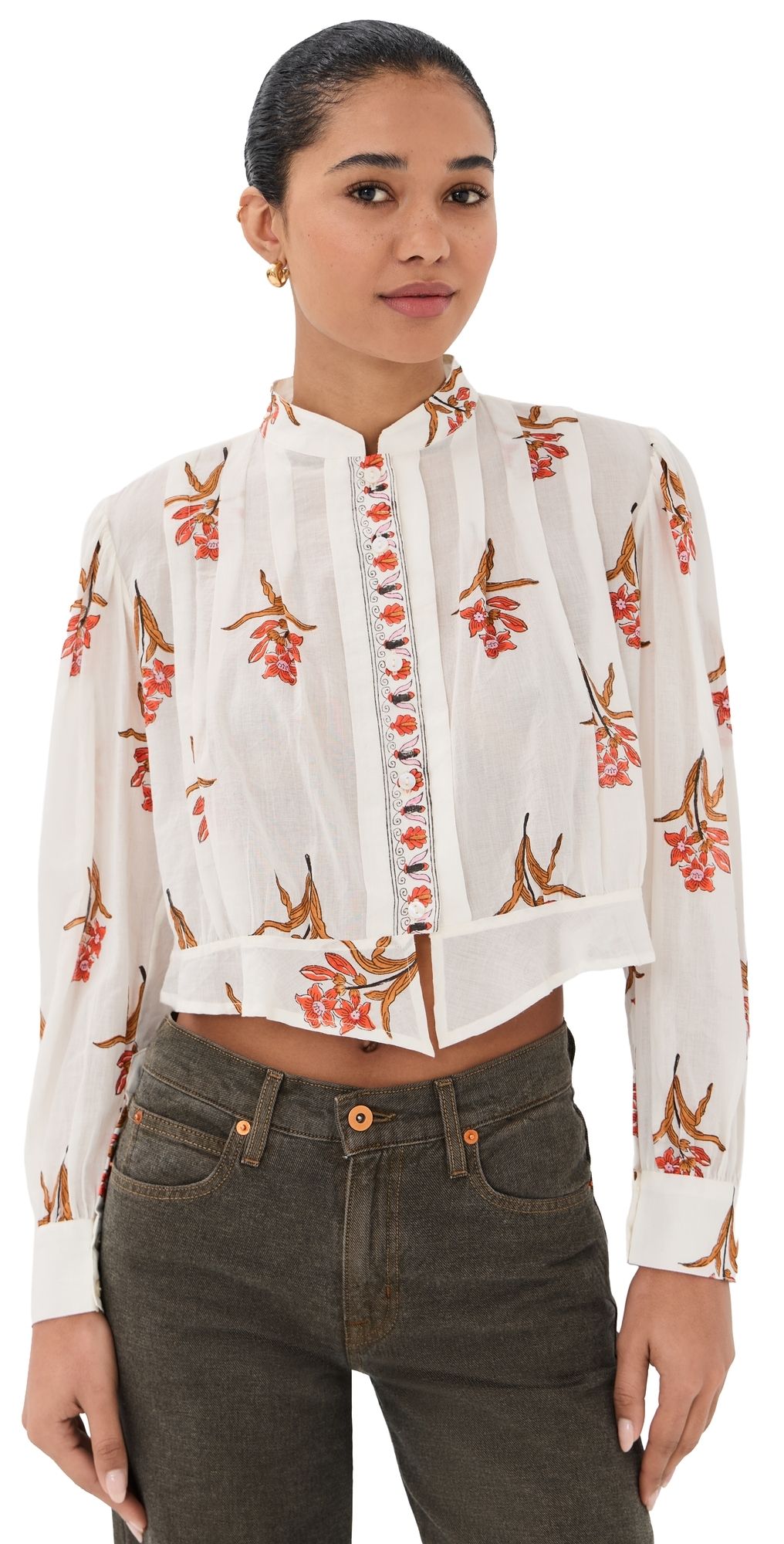Alix of Bohemia Ryland Persimmon Flower Shirt Off-White L