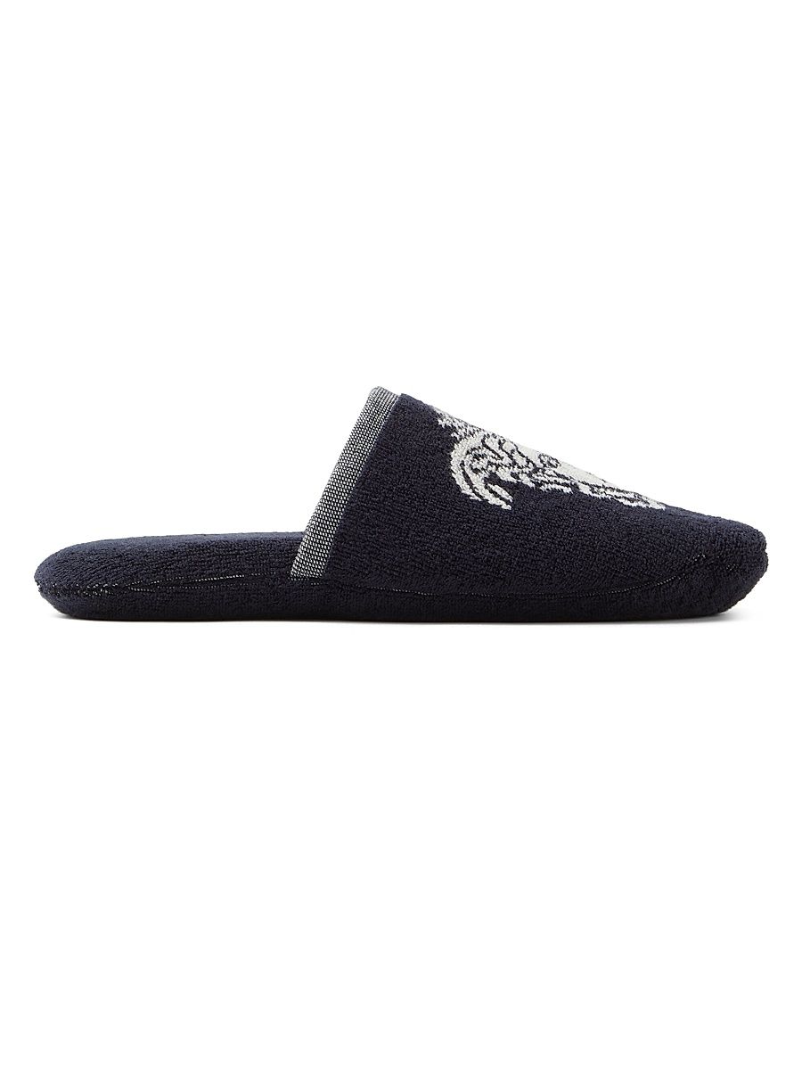 Men's Jacquard Medusa Terry Cotton Bath Slippers - Blue White - Size XL