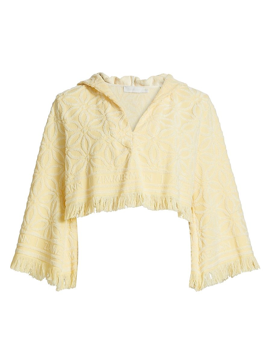 Women's Coco Floral Cotton Crop Hoodie - Yellow Cream - Size 8
