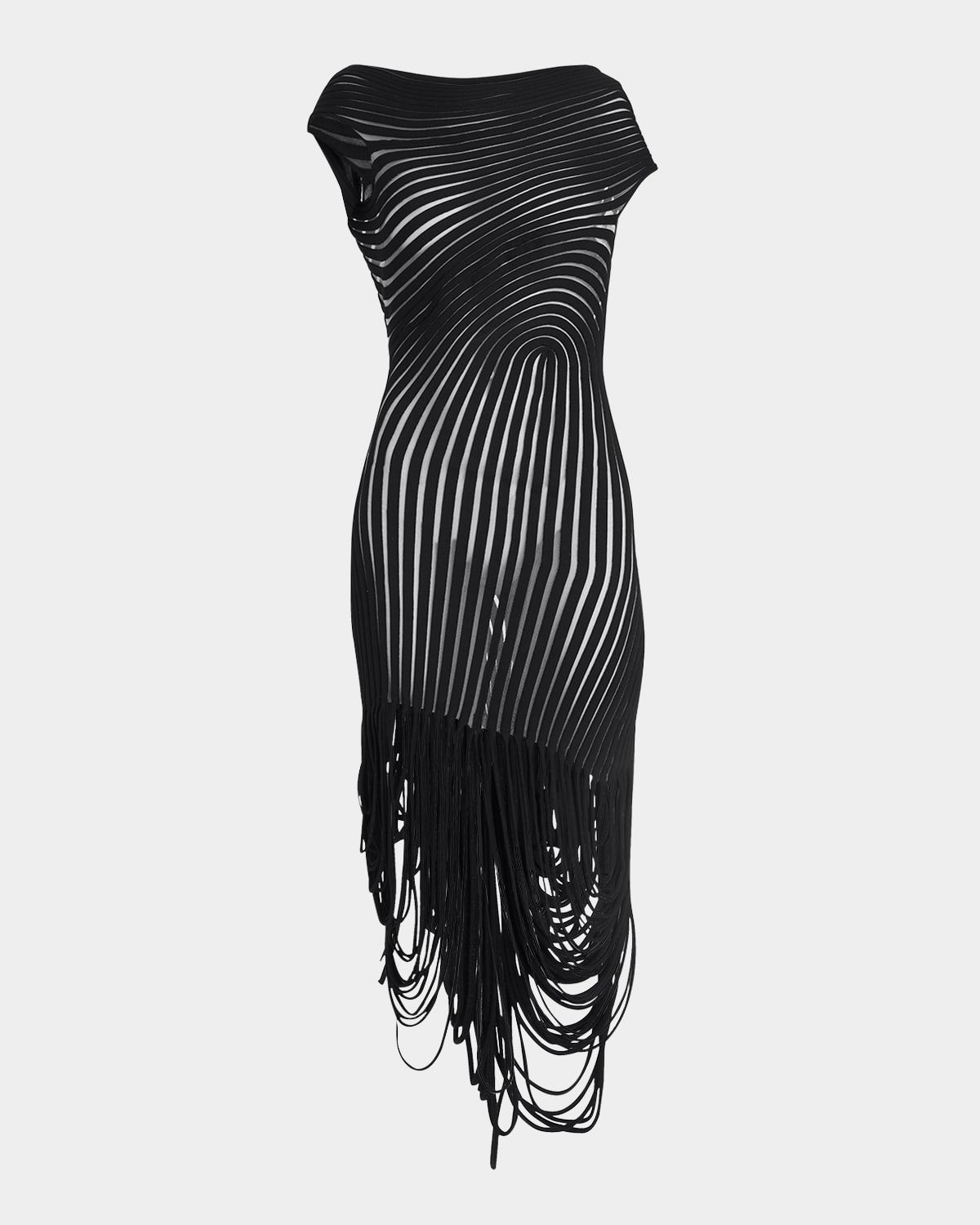 Transparent Contrast Rib Knit Midi Dress