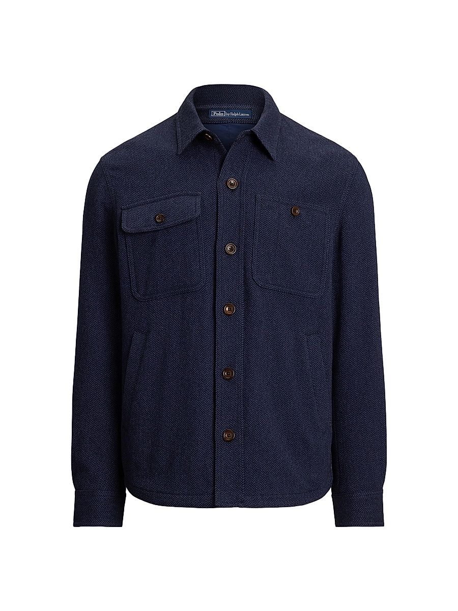 Men's Tonal Herringbone Wool-Blend Shirt - Bright Navy - Size XXL