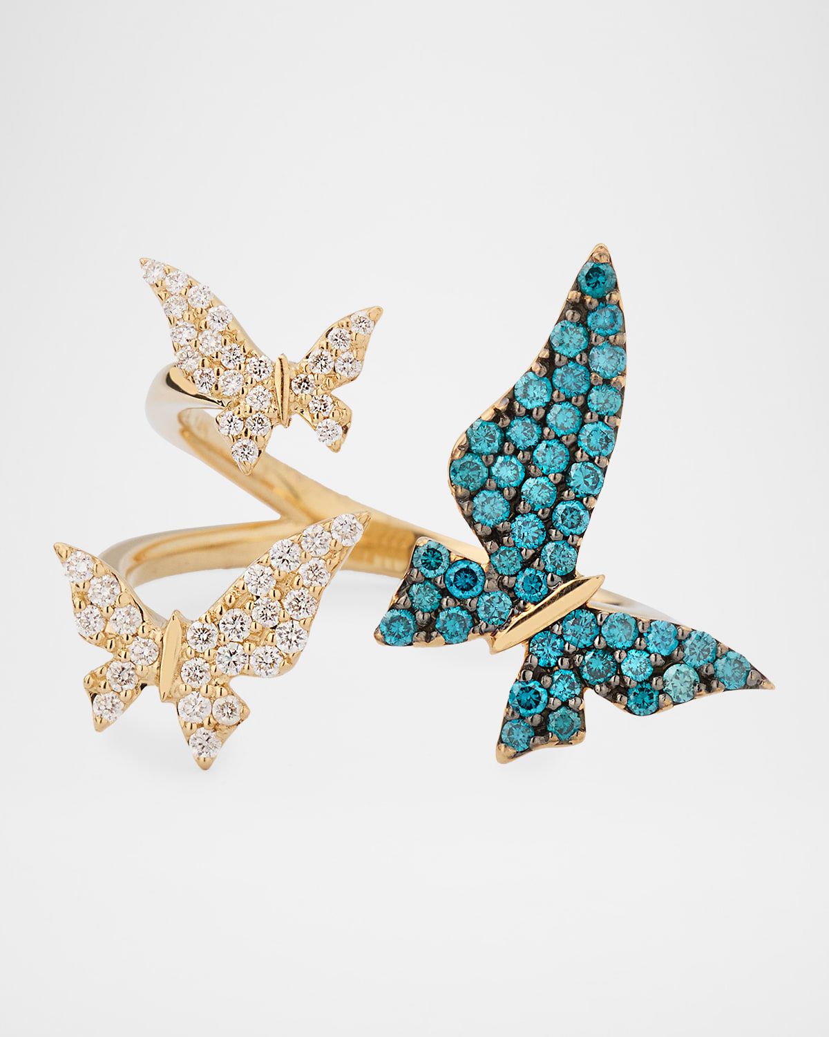 Denim Blue and White Diamond Multi Butterfly Wrap Ring