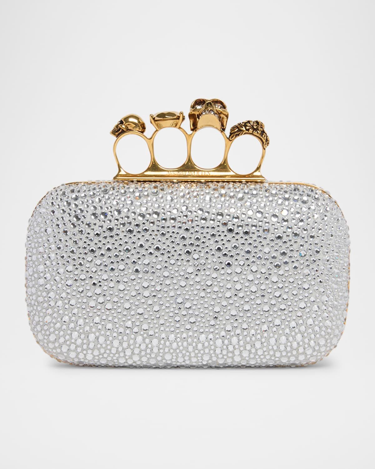 Skull Four Ring Embellished Leather Clutch Bag