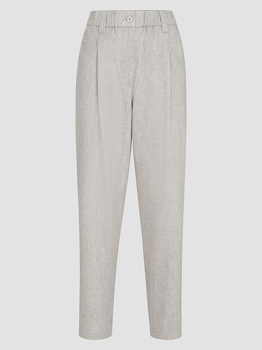 Women's Wool Flannel Baggy Trousers with Monili - Grey - Size 16
