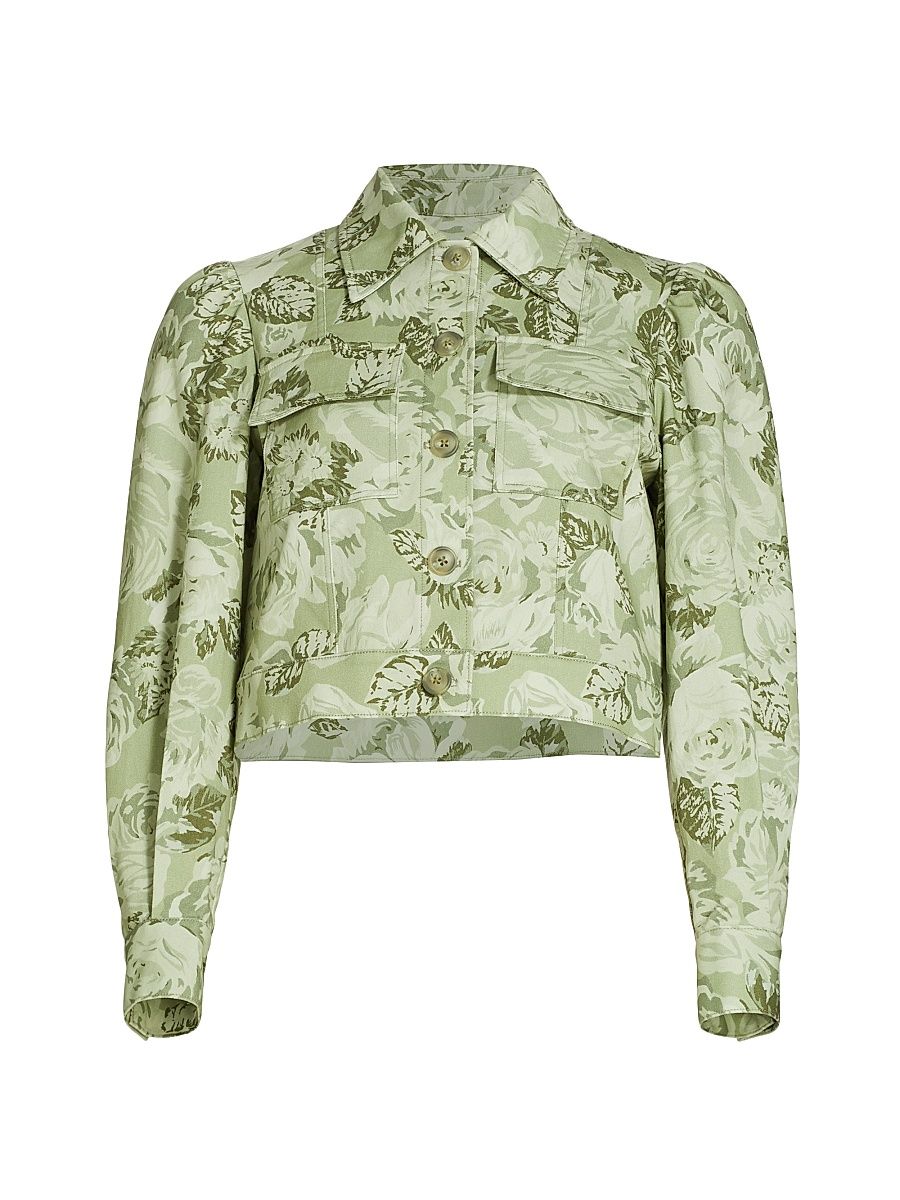 Women's Chloe Floral Puff-Sleeve Cargo Jacket - Ivy Multi - Size 2