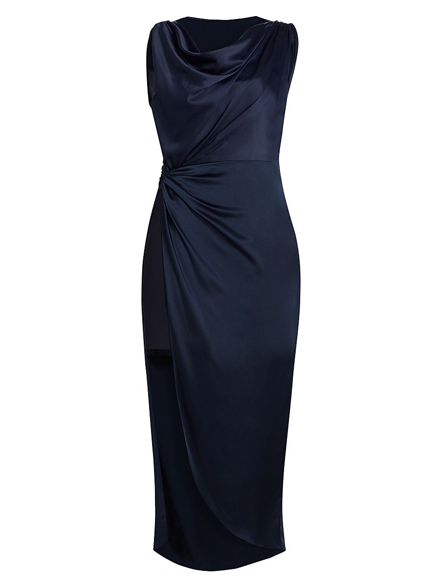 Women's Paige Gathered Cowlneck Midi-Dress - Navy - Size 6