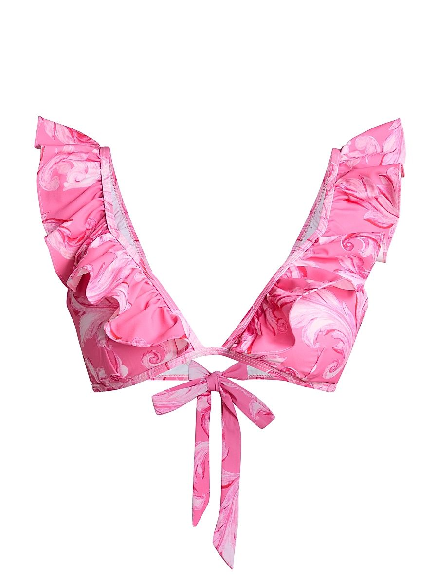 Women's Canopee Abstract Ruffled Bikini Top - Pink Multi - Size Large