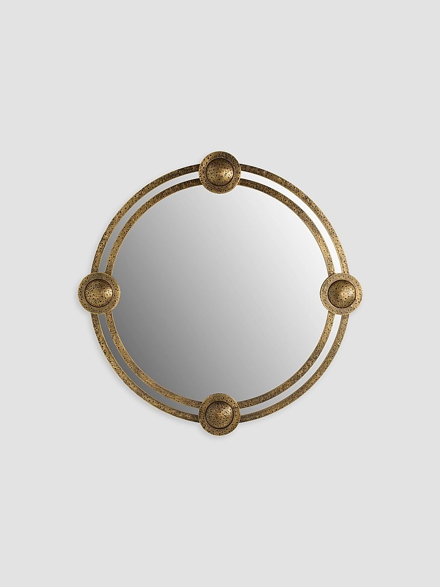 Lisbon Antique Brass Round Mirror - Gold