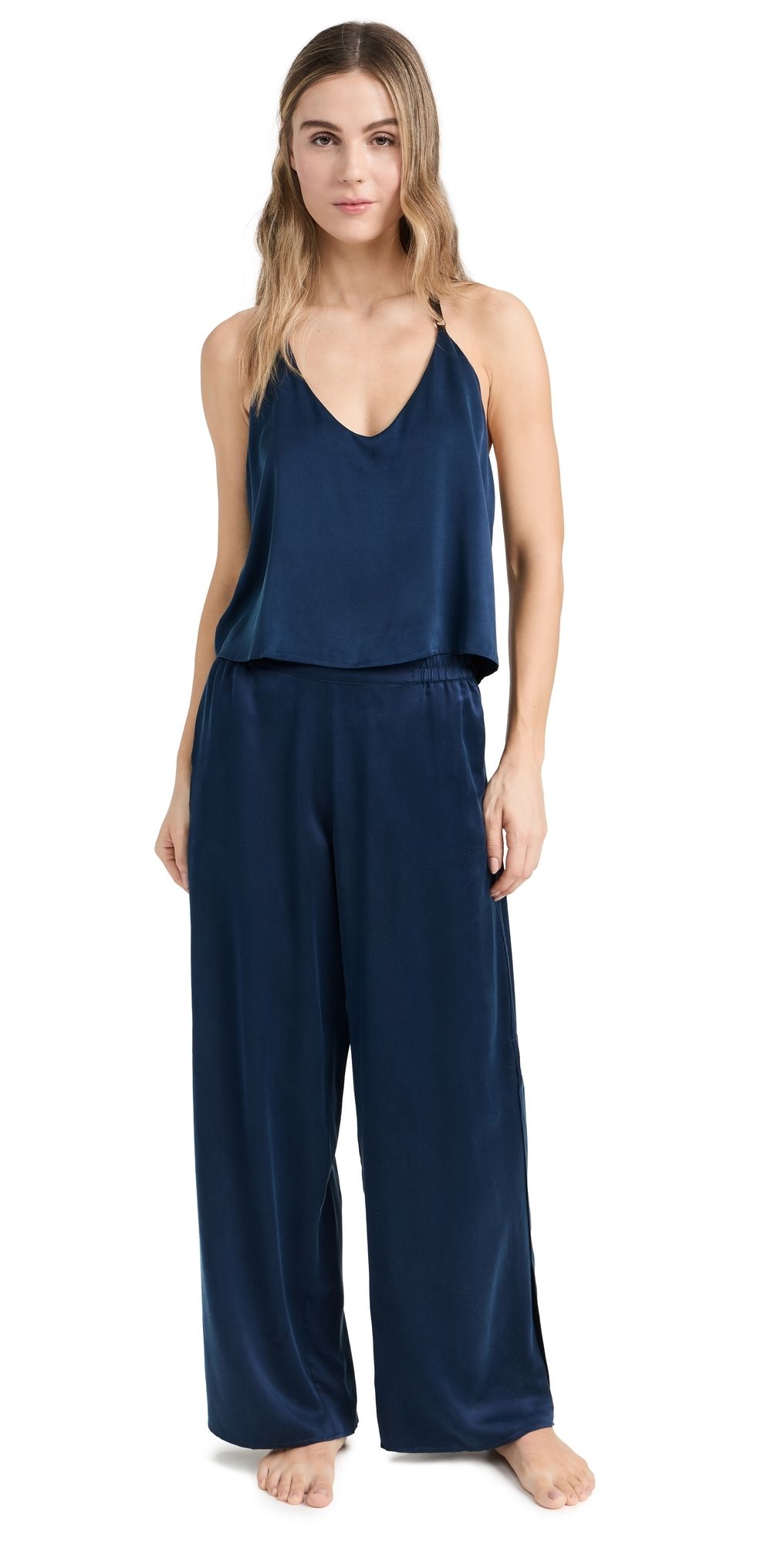Lunya Washable Silk Cami Pant Set Deep Blue/Black L