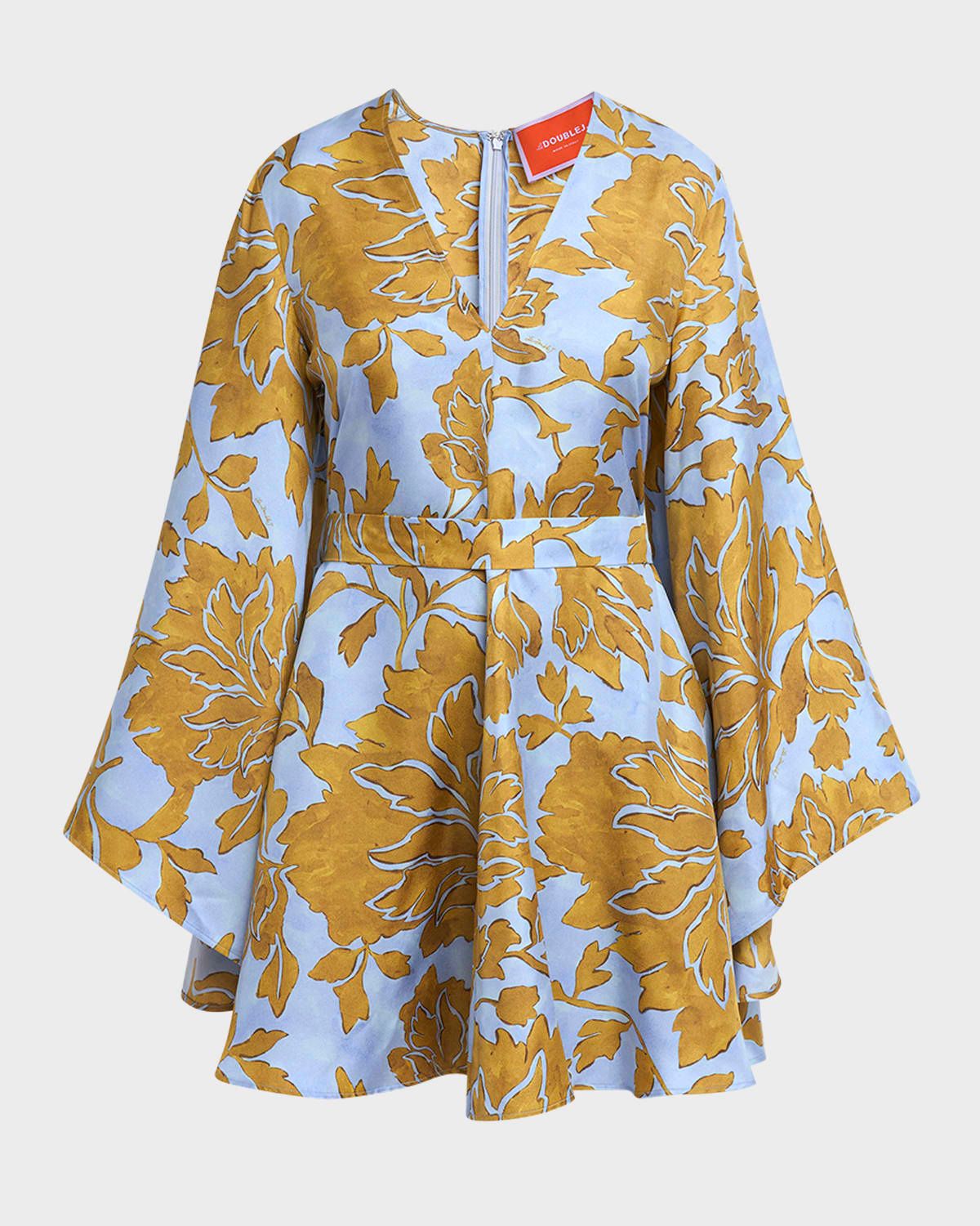 Magnifico Long-Sleeve Silk Mini Dress
