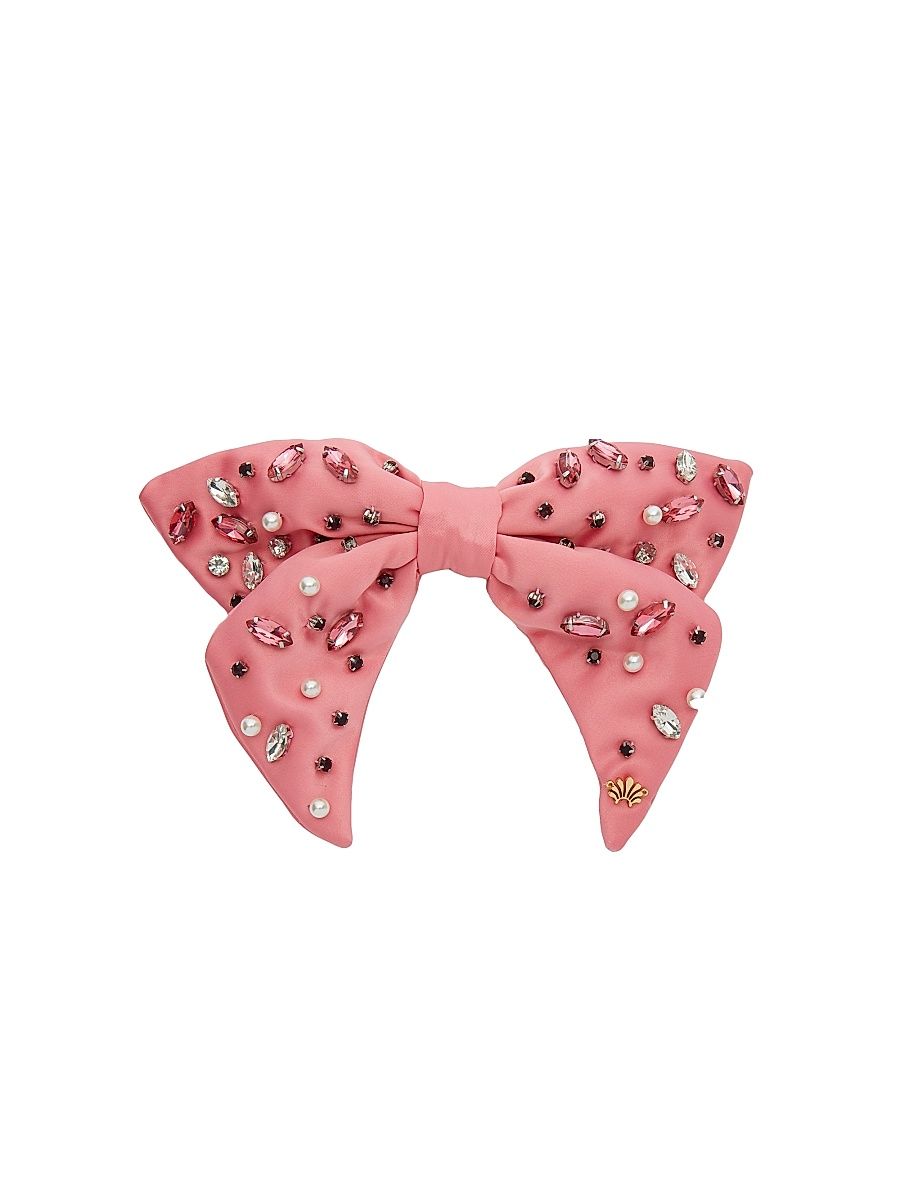 Women's Crystal Cluster Embellished Bow Barrette - Rose