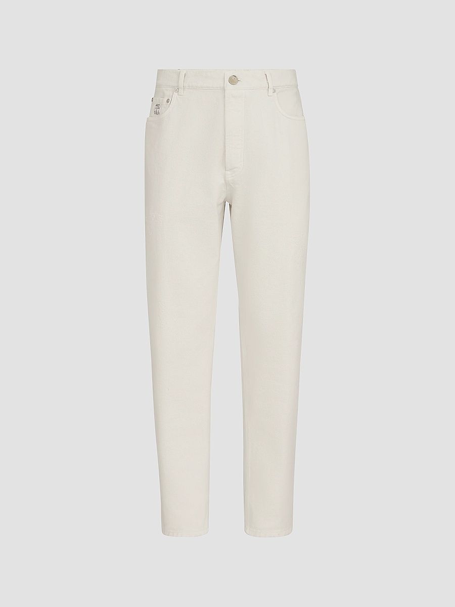 Men's Garment-Dyed Denim Iconic Fit Five-Pocket Jeans - White - Size 50
