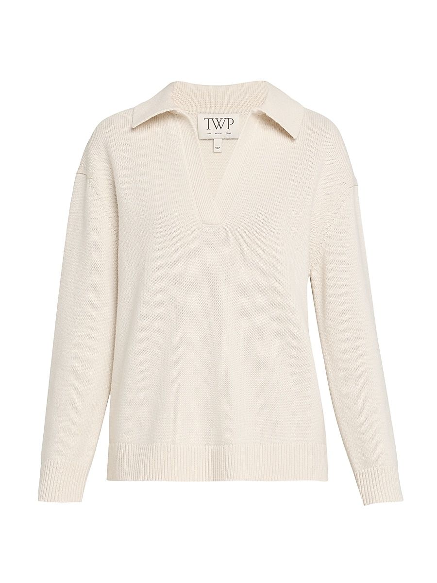 Women's Cashmere Polo Sweater - Cream - Size Medium