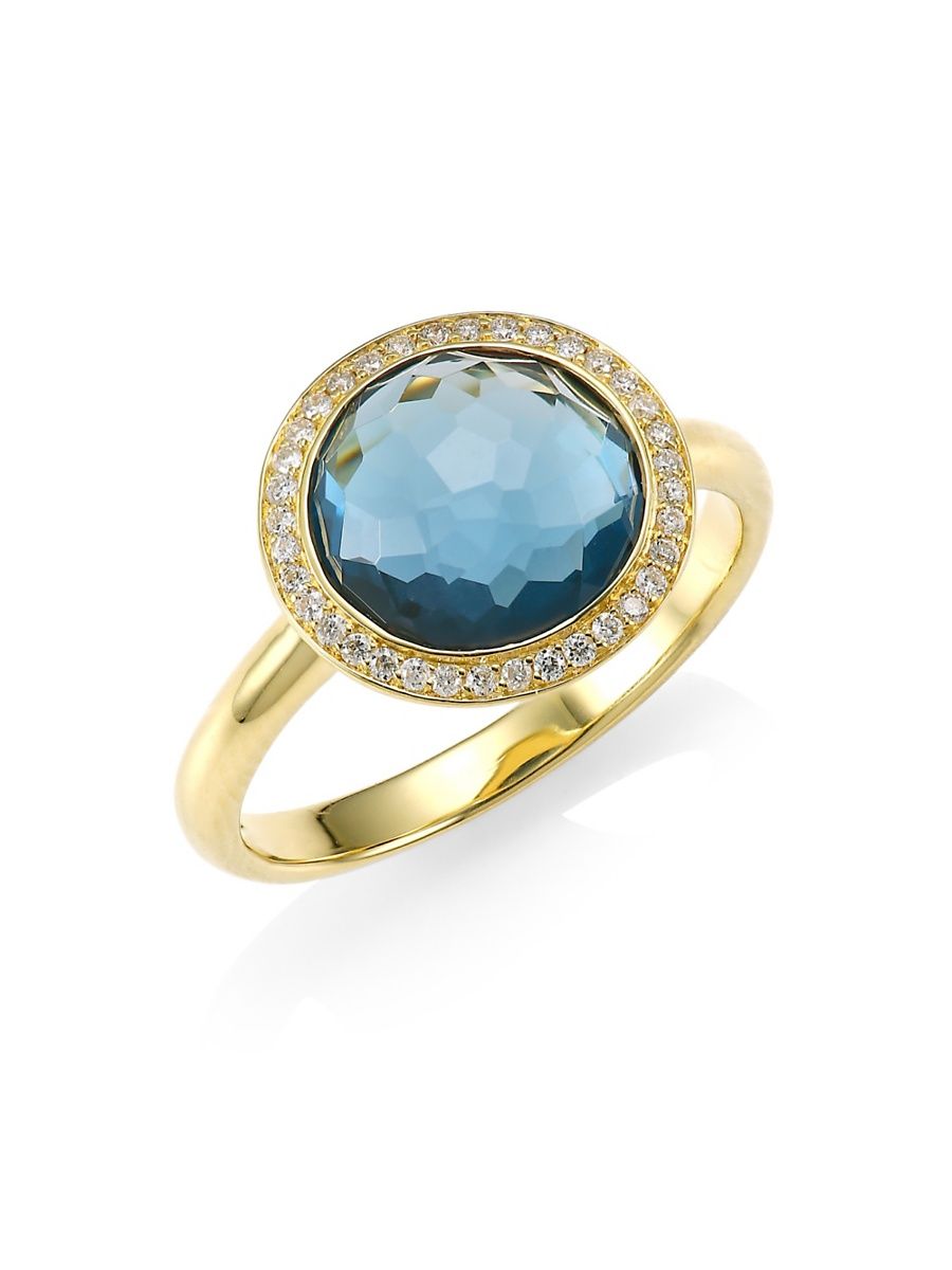 Women's Lollipop Small 18K Yellow Gold, London Blue Topaz & Diamond Ring - Gold - Size 7