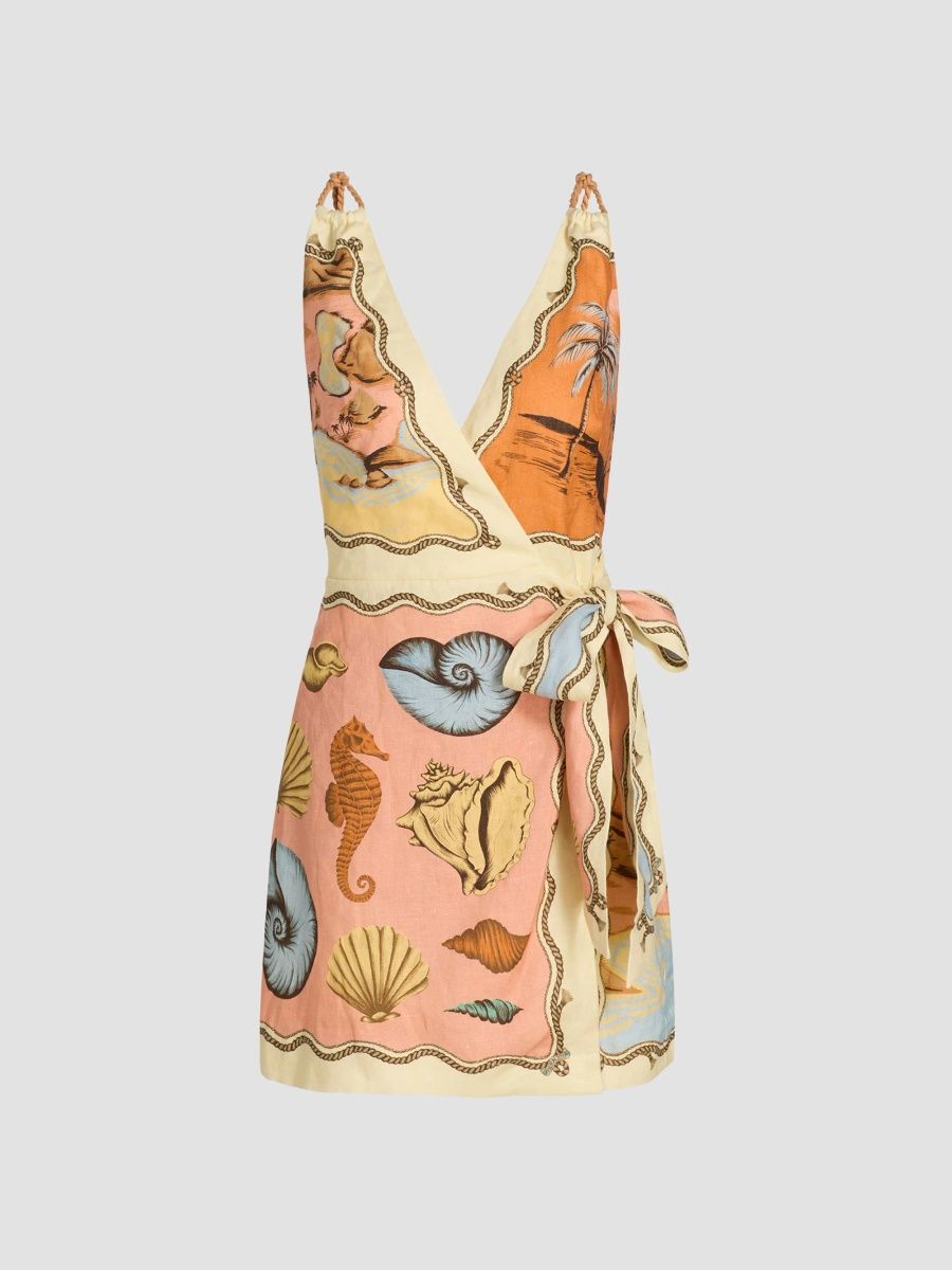 Farm Rio Women's Rio Souvenir Scarves Rope Straps Mini Dress - Beige - Size XL