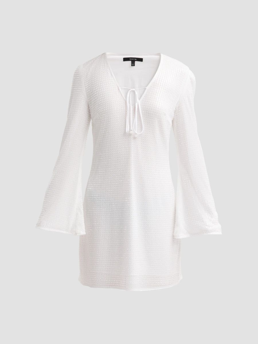 Toccin Women's Raine Sequined Flared-Sleeve Mini Dress - Optic - Size 12