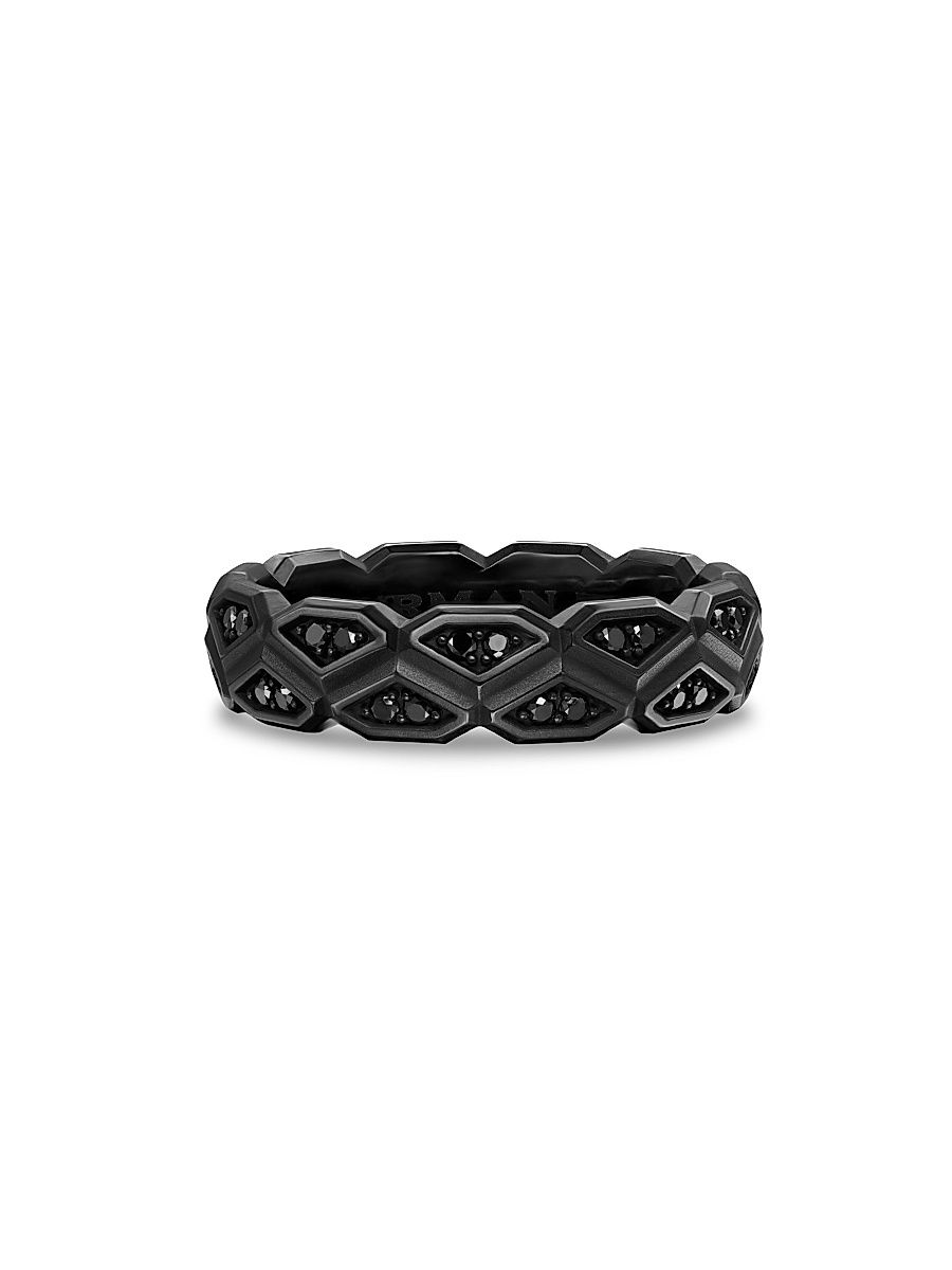 Men's Hex Band Ring in Black Titanium - Black Diamond - Size 10