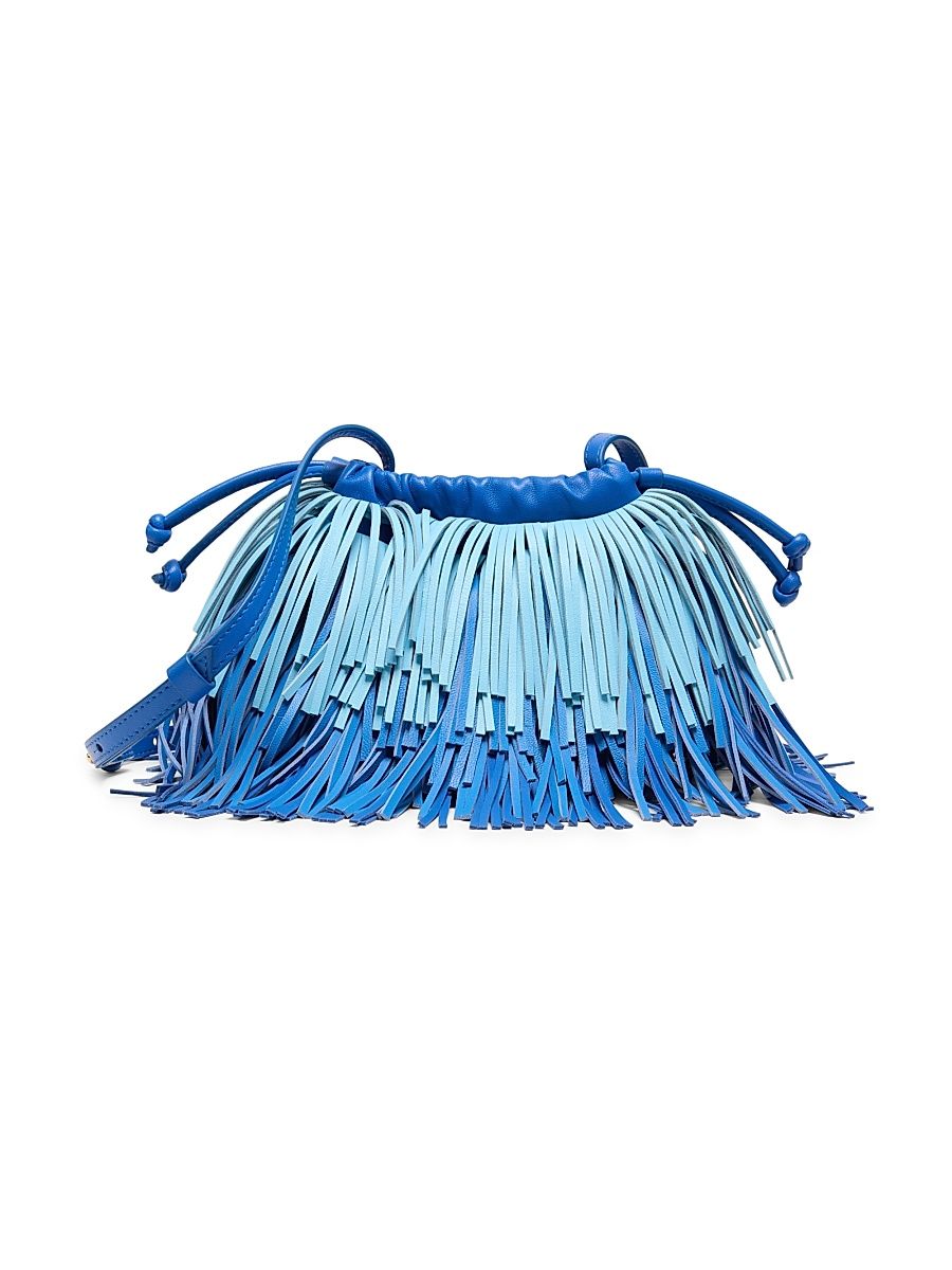 Women's Fringed Leather Crossbody Bag - Light Blue