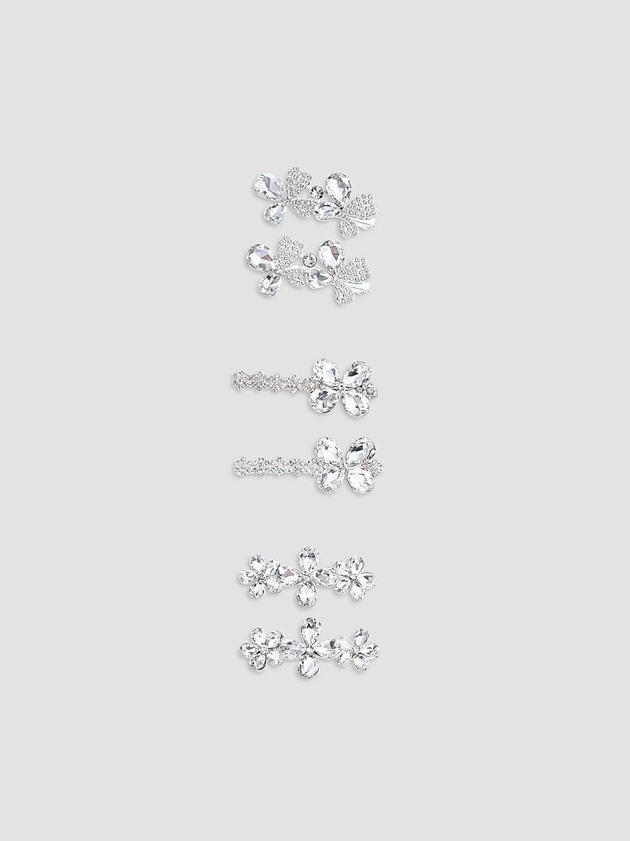Girl's Crystal Aura Hair Clip Set - Silver
