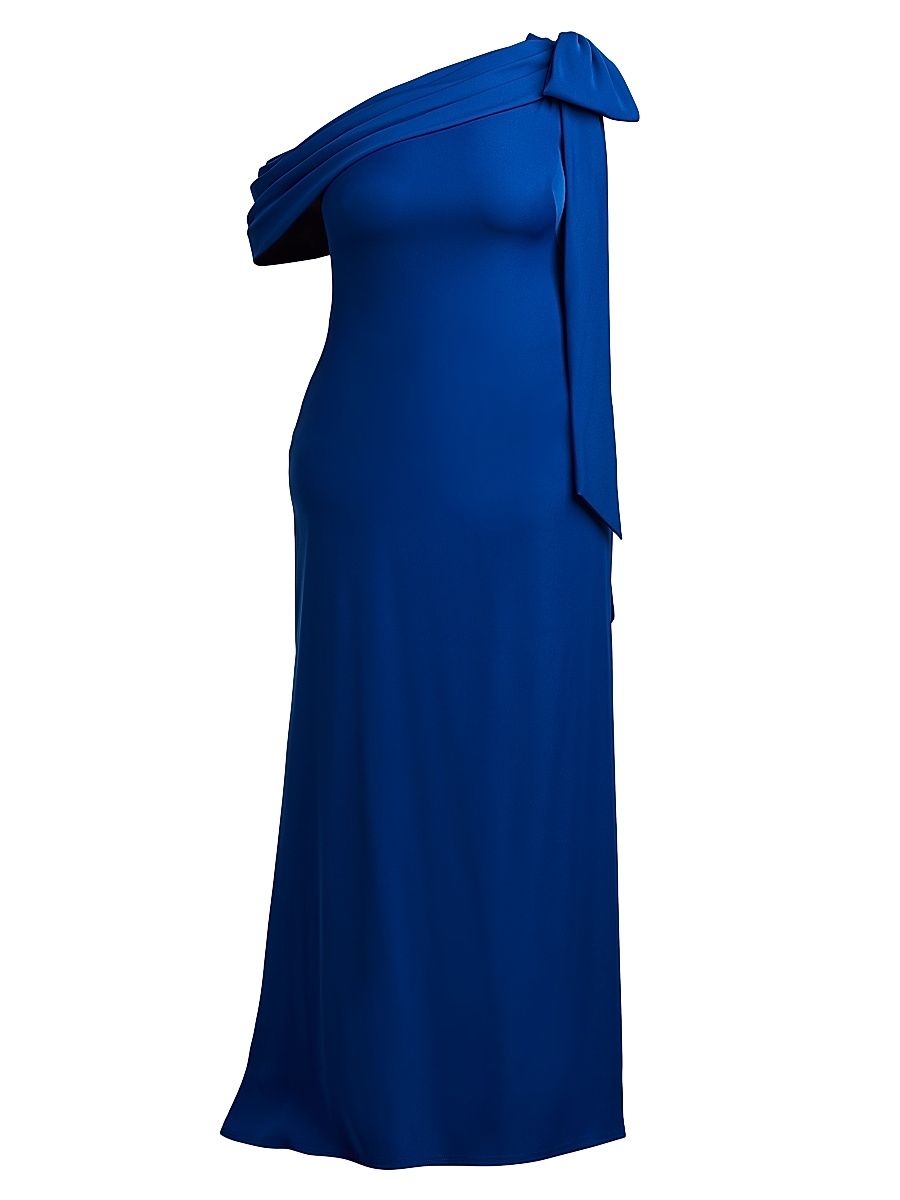 Women's Plus One-Shoulder Crepe Sheath Gown - Royal Blue - Size 22