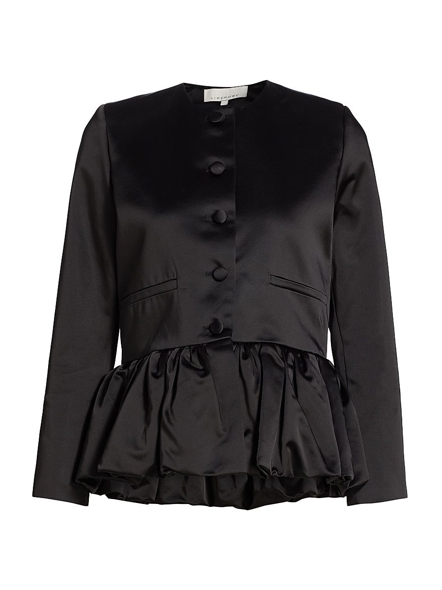 Women's Satin Peplum Jacket - Black - Size Large