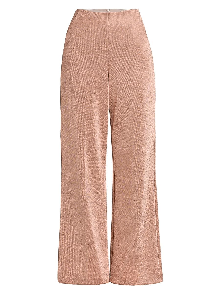 Women's Metallic Bonded Jersey Flare Trousers - Pink Gold - Size 4