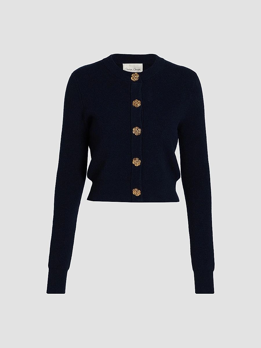 Cara Cara Women's Ellery Floral-Button Wool-Cashmere Cardigan - Navy - Size Large