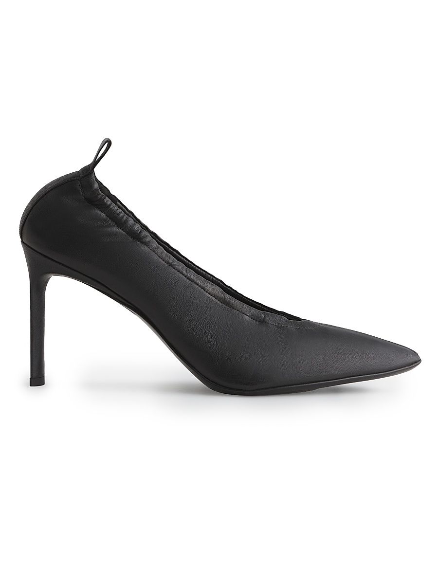 Women's Point Toe 85MM Ruched Leather Pumps - Black - Size 11