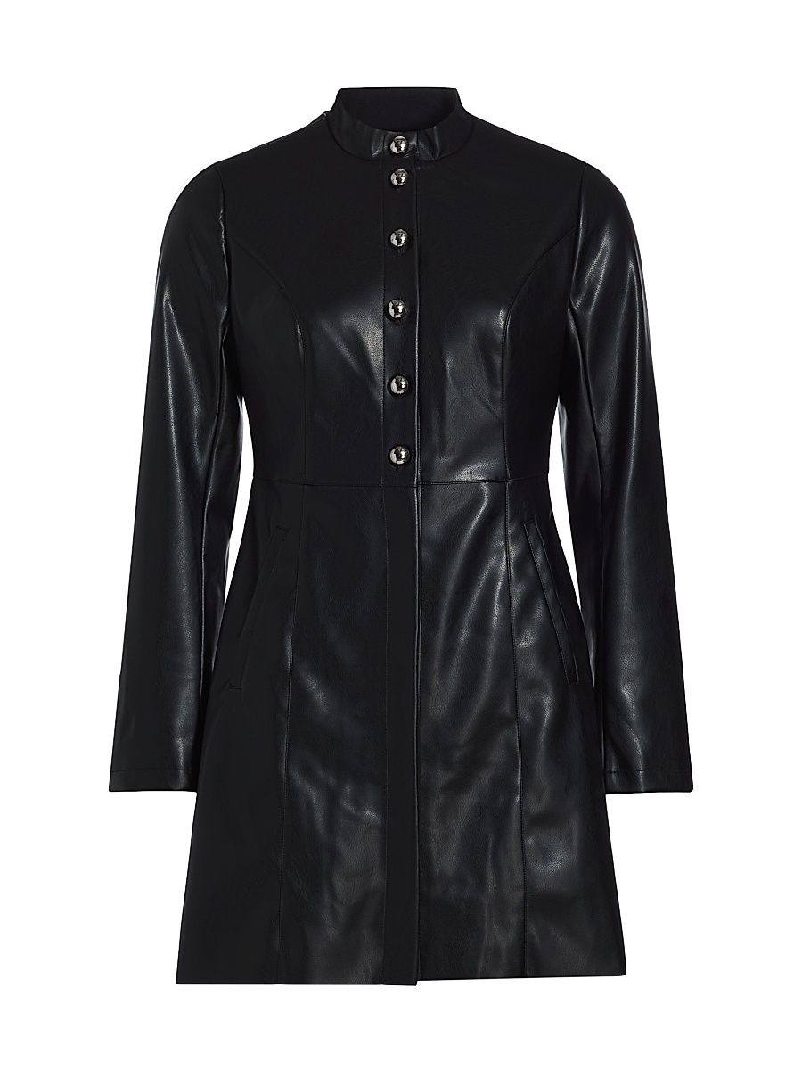 Women's Faux-Leather Mini Shirtdress - Black - Size 14