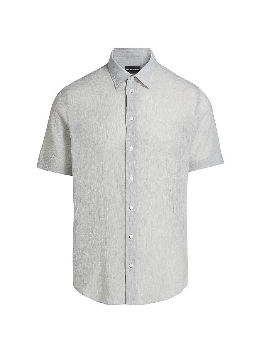 Men's Solid Cotton Button-Front Shirt - Blue - Size Large