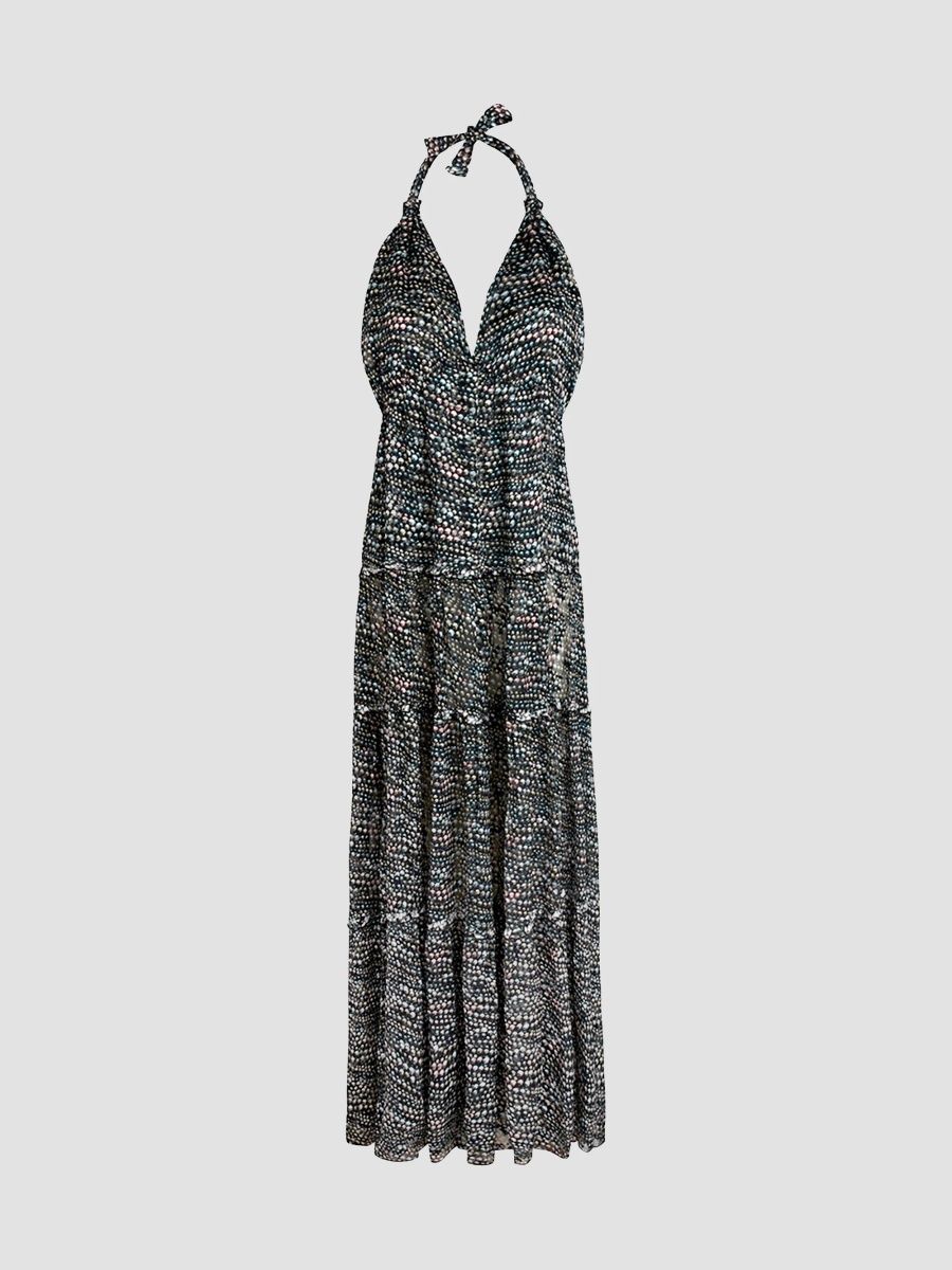 Vilebrequin Women's Pearl Metallic Silk-Blend Halterneck Maxi Dress - Black Noir - Size Medium