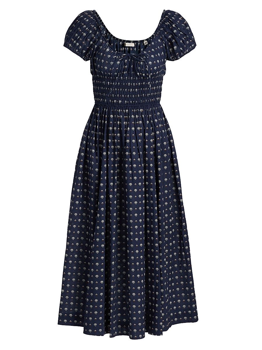 Women's Quinn Shell Print Cotton Midi-Dress - Bleu Foulard De La Mer - Size XXS
