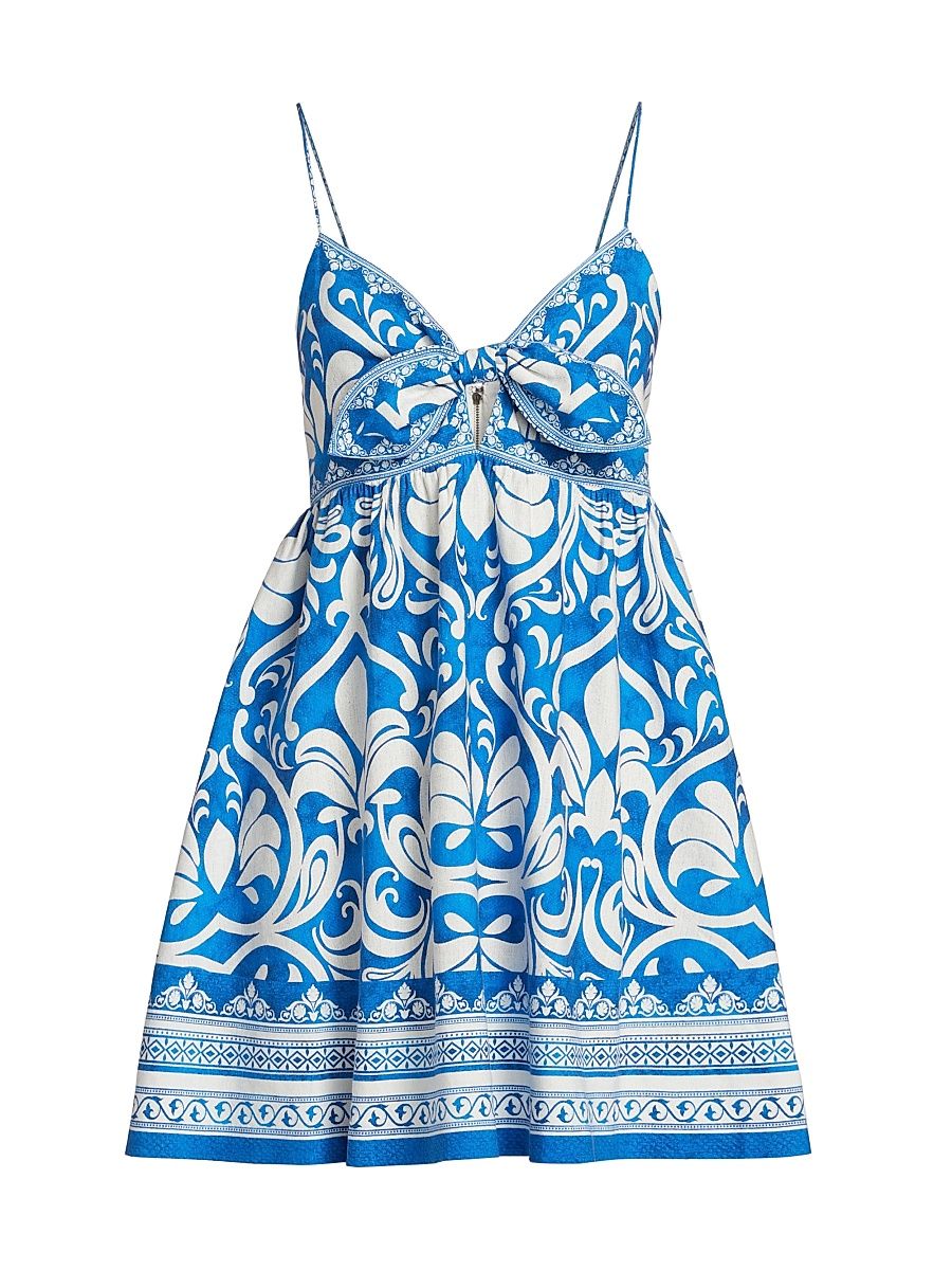 Women's Melvina Damask Linen-Cotton Minidress - Soiree True Blue - Size 10