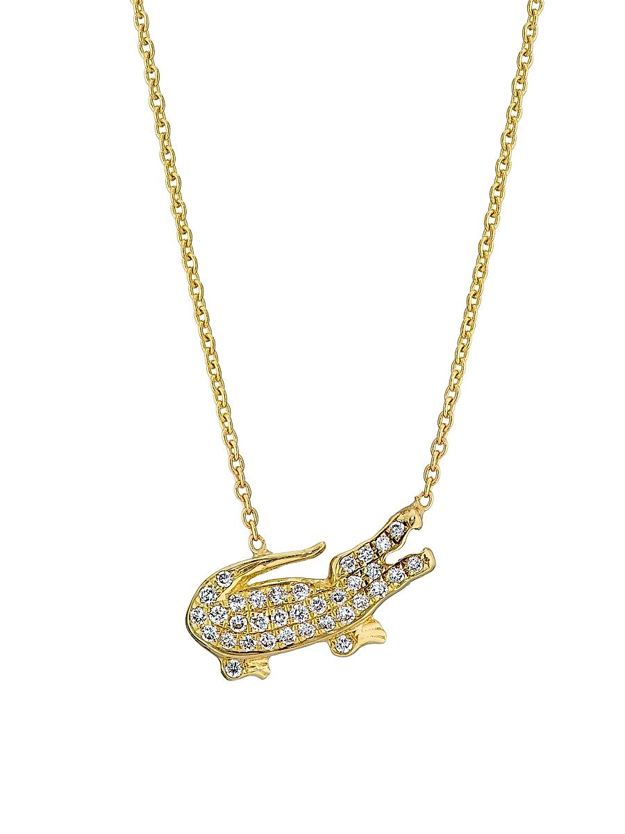 Women's 18K Yellow Gold & 0.10 TCW Diamond Crocodile Pendant Necklace - Yellow Gold