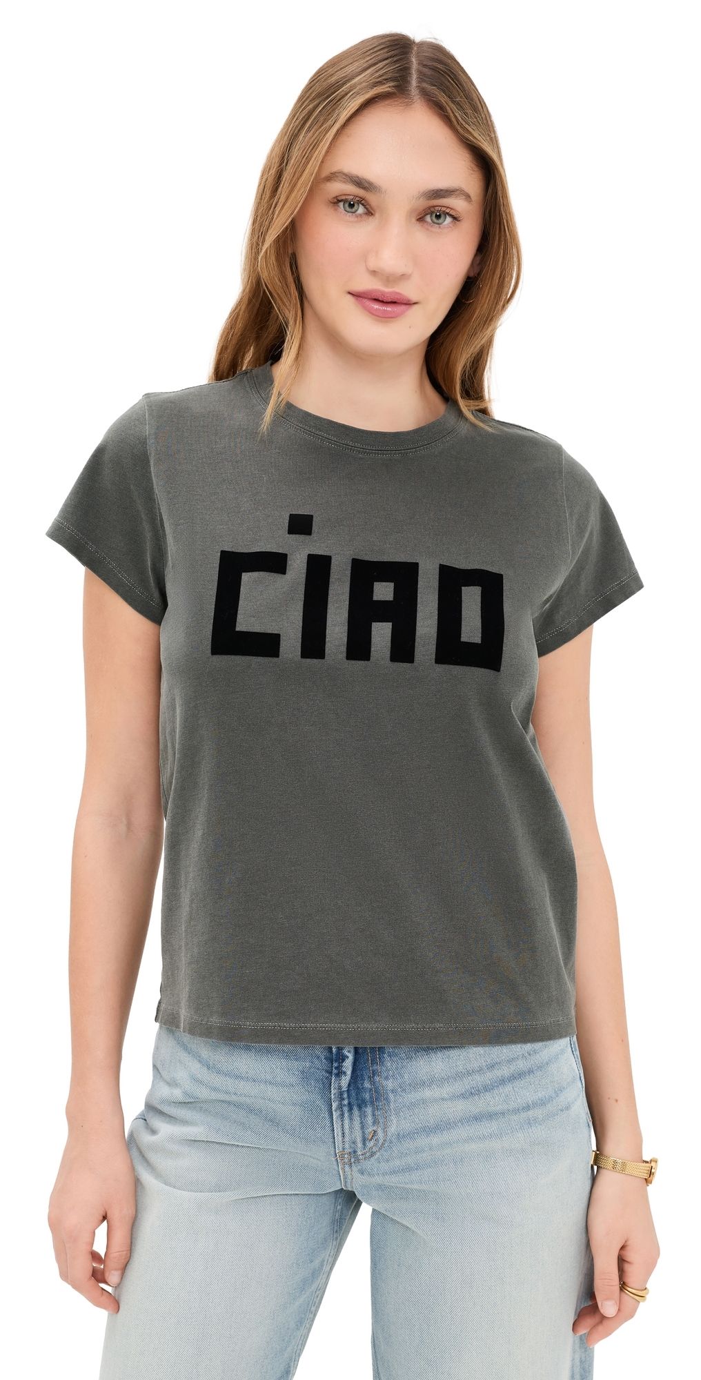 Clare V. Classic Tee - Flocked Block Ciao Faded Black M