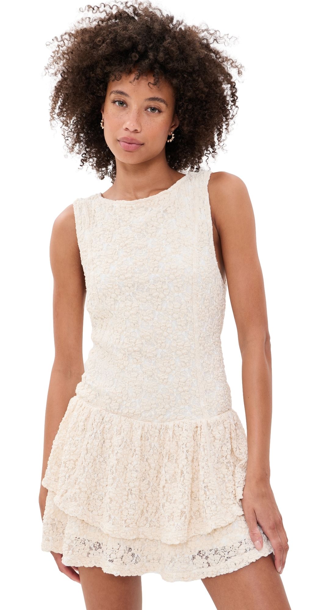 Free People Slow Burn Lace Mini Dress Natural Combo XL