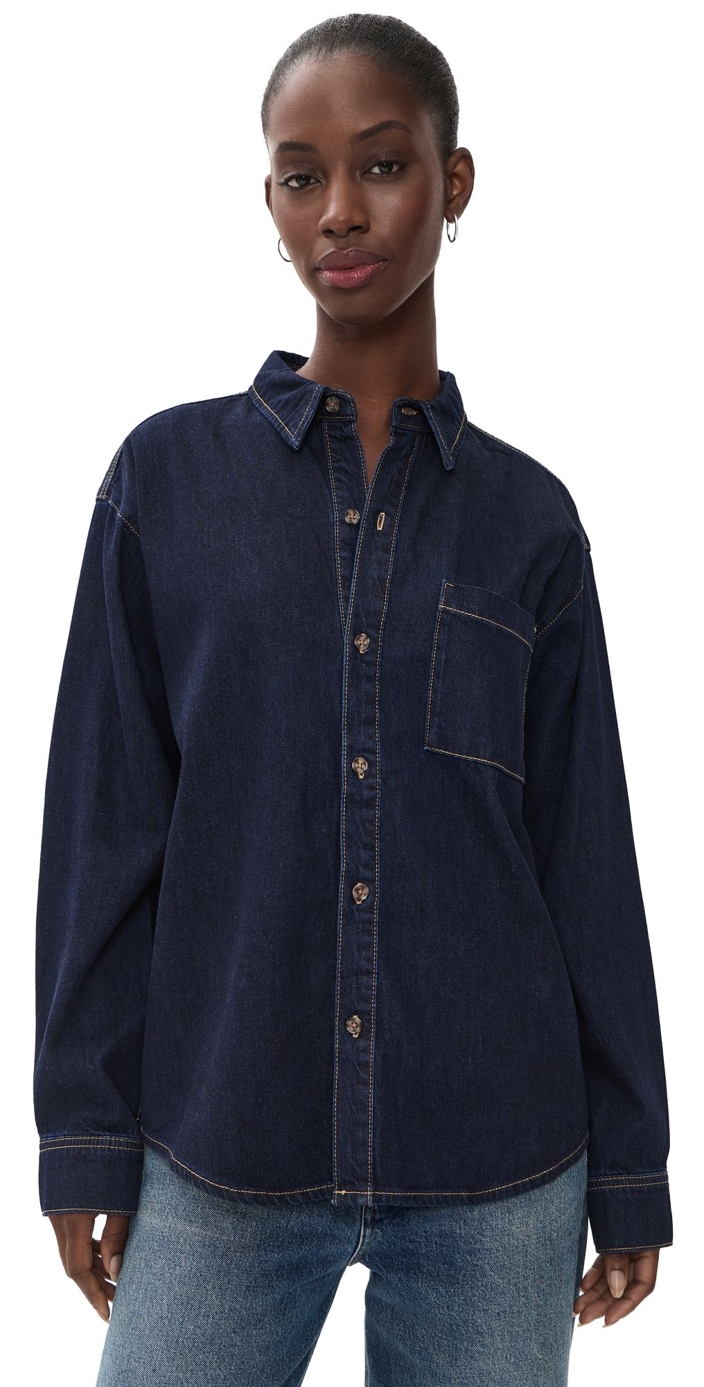 Good American The Denim Oversized Button Down Shirt Indigo1389 M