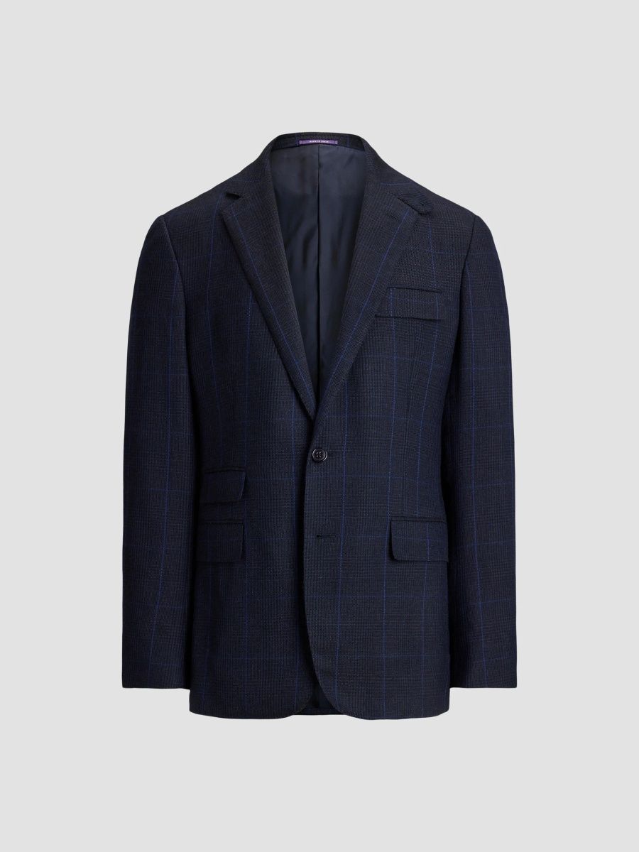 Ralph Lauren Purple Label Men's Kent Grid-Check Cashmere Jacket - Dark Navy Multi - Size 48