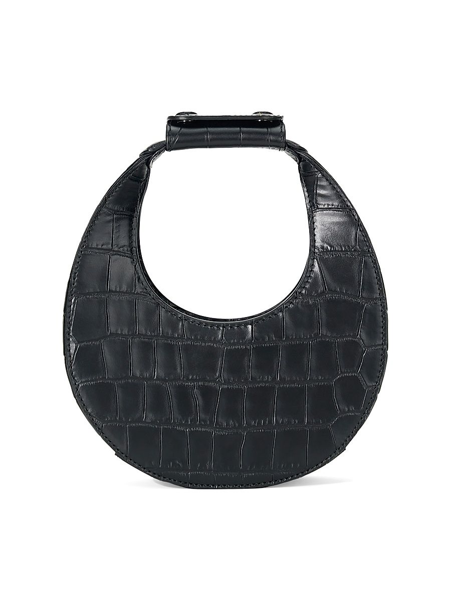 Women's Good Night Moon Crocodile-Embossed Leather Bag - Black Croco