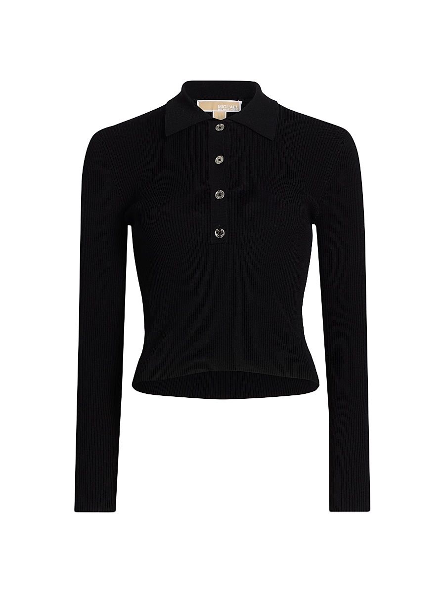 Women's Ribbed Polo Top - Black - Size XL