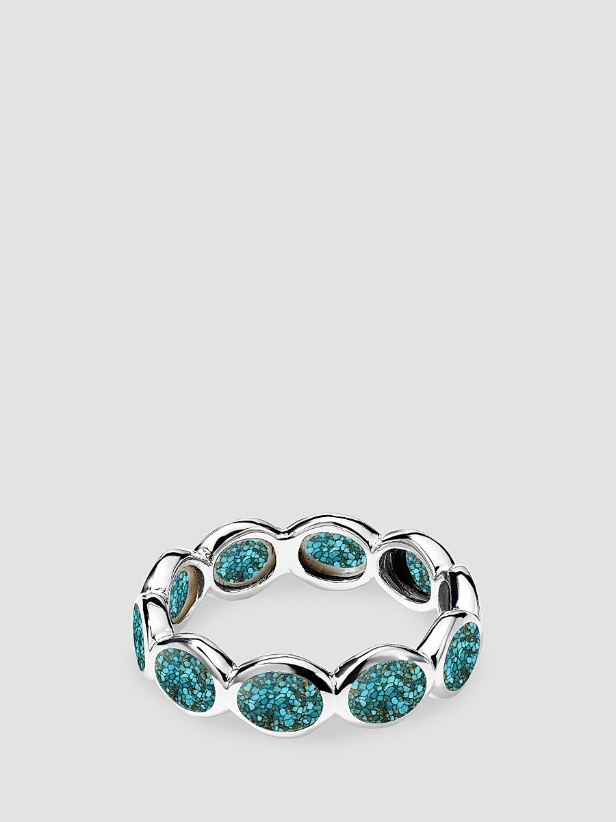 Women's Polished Rock Candy All-Around Tiny Ovals Sterling Silver, Rock Crystal, Bronze & Turquoise Doublet Ring - Silver - Size 7